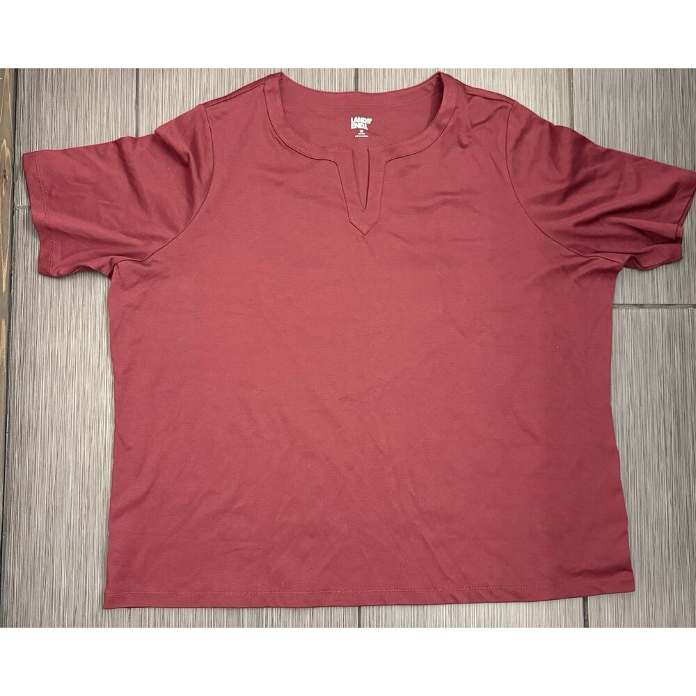 Lands’ End Women’s Vneck T-shirt Size 3X Maroon Short Sleeve Cotton Blend